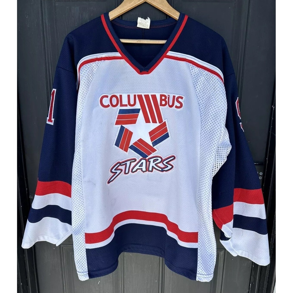 Vintage Columbus Stars‎ Minor League White Hockey Jersey Desalle #19 AK